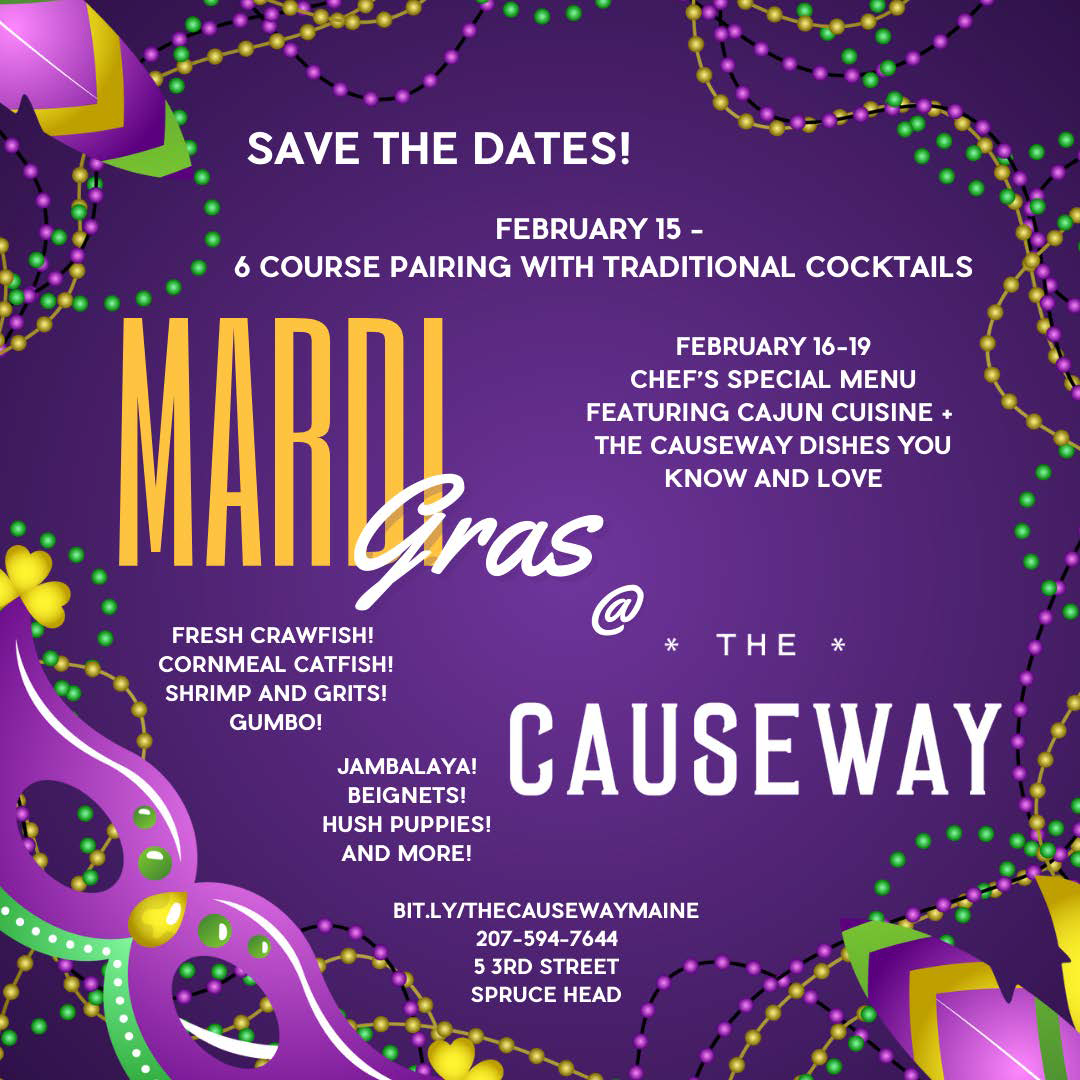 Come Celebrate Mardi Gras in Maine at the Causeway Restaurant